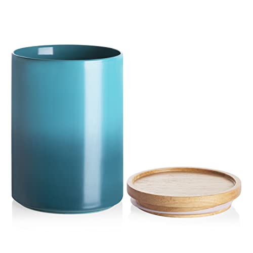 Sweejar Ceramic Food Storage Jar, Stackable Kitchen Canisters, Containers with Airtight Seal Wooden Lid for Serving Coffee Bean, Flour, Tea, Cookies, Spice and More - 58 Fl Oz (Gradient Blue) - color: Gradient Blue, size: 58 Fl Oz (5.2"x7.8")