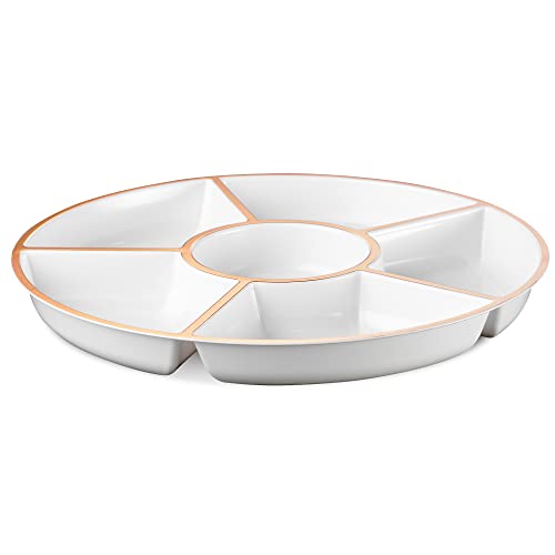 Plasticpro 6 Sectional Round Plastic Serving Tray/Platter (4, White & Rose Gold) - color: White & Rose Gold