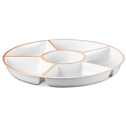 Plasticpro 6 Sectional Round Plastic Serving Tray/Platter (4, White & Rose Gold) - color: White & Rose Gold