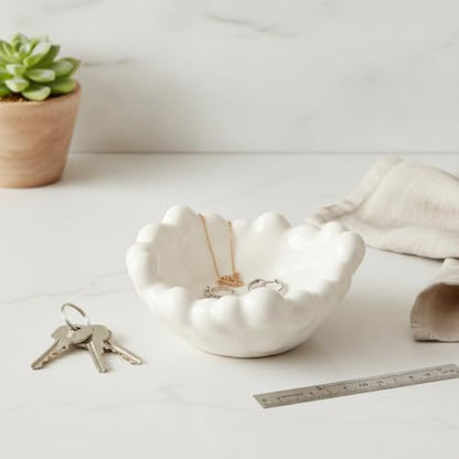 Ceramic Catchall Tray with Bubble Design, Compact Storage Bin for Keys and Jewelry on Vanity or Entryway (1 PC) - color: White