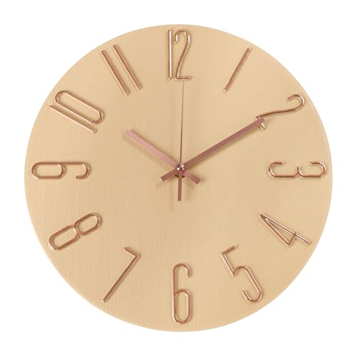 Wall Clock 12 Inch Silent Non-Ticking Imitation Wood Indoor Clock Round Beige Decor Clock Modern 3D Figures Quartz Wall Clocks for Home, Hotel, Office, School - color: Beige