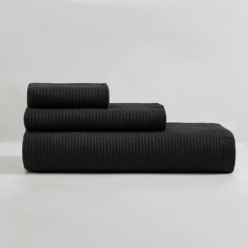 Calvin Klein - Bath Towels, Super Soft & Absorbent Cotton Towels, Zero Twist Construction, Brand Locker Loop for Easy Hanging (Eternity Solid Black, 3 Piece) - color: Eternity Black, size: 3 Pack