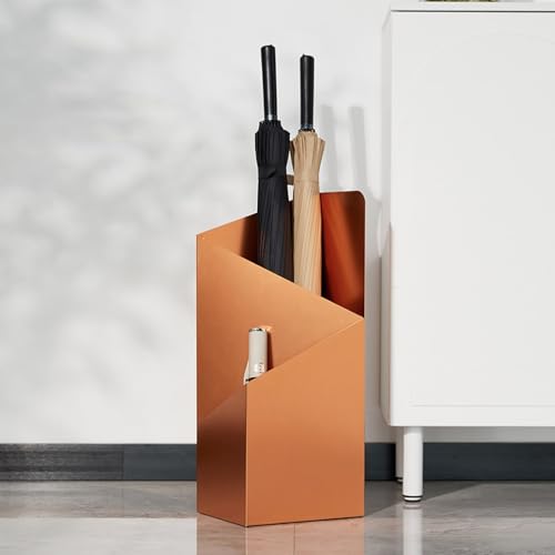 SEIFE Modern Geometric Metal Umbrella Stand for Entryway, Freestanding Umbrella Holder with Water Tray, Decorative Indoor Umbrella Storage Rack(Orange) - color: Orange
