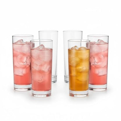 Royalty Art Highball Glasses, Set of 6, 10.18 oz Tall Drinking Glasses | Tom Collins glasses, cocktails, water, juice, lead-free glass, dishwasher safe, modern barware - style: Modern