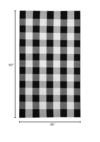 KOZYFLY Buffalo Plaid Area Rugs 3x5 Ft Black and White Checkered Rug Washable Front Door Mat Hand Woven Cotton Outdoor Rug Large Rug for Front Porch Kitchen Entryway Patio Bathroom | Washable Front Door Mat, Woven Cotton Outdoor Rug, Large Rug for Front P