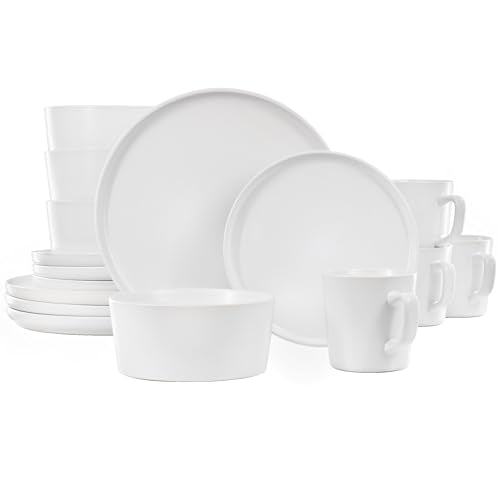 Elama Luxmatte Modern and Contemporary Stoneware Dinnerware Set in Matte, Service for 4 (16, White) - color: White