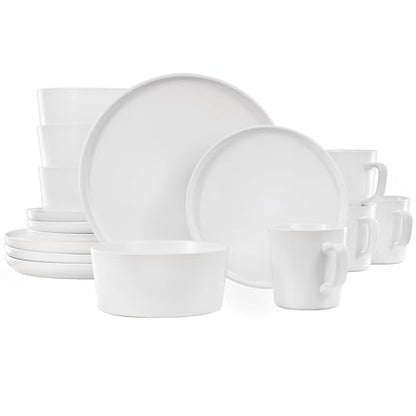 Elama Luxmatte Modern and Contemporary Stoneware Dinnerware Set in Matte, Service for 4 (16, White) - color: White