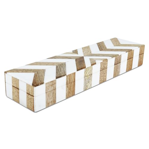 Handicrafts Home White Decorative Storage Box with Lid Wood Entryway Organizer Key Holder Box Console Table Storage for Hallway – Resin Inlay Marquet Chevron Collection - 10x2.5x1.5 - color: MARQUET-CHEVRON, size: 10 x 2.5 x 1.5 Inches