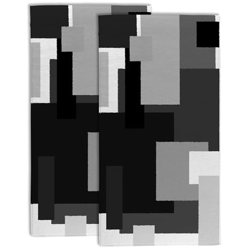 Black White Grey Geometric Hand Towel Set of 2,Abstract Mid Century Checkered Art Bathroom Kitchen Hand Towel,Soft Absorbent Decorative Bathroom Kitchen Hotel Gym Yoga - color: Color1