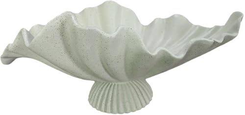 16" Large Decorative Bowl decor, Modern Home Decor,Stylish Key Bowl for Entry Table,Scalloped Decorative Bowls (Light Gray-With base, 16.14inch)