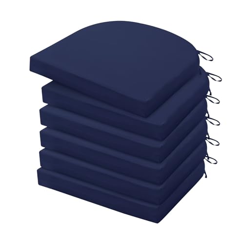 HARBOREST Outdoor Chair Cushions Set of 6, Water Resistant Patio Chair Cushions with Ties, Outdoor Seat Cushions for Patio Furniture, 17"x16"x2", Navy - color: Navy, size: 17"x16"x2" (6 Pack)