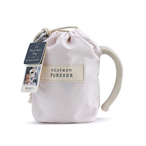 DEMDACO Warm Heart Ivory Stoneware Sisters Forever Heart Mug | Meaningful Coffee Mug for Cherished Relationship Reminders, Curved Handle, Comfy Grip, Hand-Thrown, Microwave-Safe - style: Sisters Forever