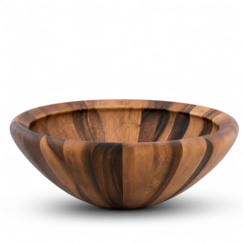 Arthur Court Acacia Wood Salad Bowl - Modern Wavy Design for Fruits and Salads - 6" Tall, 16" Diameter - size: Salinas
