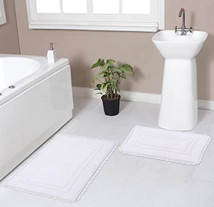 Home Weavers Casual Elegance Reversible Bathmat 100% Cotton Bathroom Rugs Set, Washable Rug, Extra Soft and Absorbent Bath Rug, Kitchen Mat, Bath Mat Set, Non Slip Mat, 2 Piece Set(S+M), White - color: White, size: 1'9" x 2'10" (Rectangular)