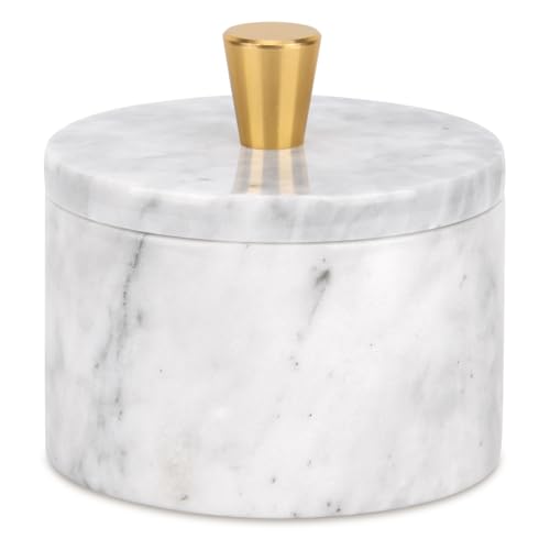 Marble Salt Cellar with Lid, White Grey, 4 inch | Natural Stone, Salt Pepper Box, Gold Alloy Handle, Kitchen Countertop Storage, Multi-Use, Sugar Spice Seasoning Container - color: White Grey