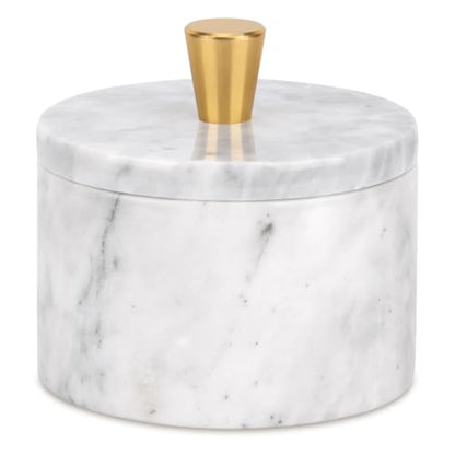 Marble Salt Cellar with Lid, White Grey, 4 inch | Natural Stone, Salt Pepper Box, Gold Alloy Handle, Kitchen Countertop Storage, Multi-Use, Sugar Spice Seasoning Container - color: White Grey