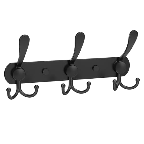 YUNISS Coat Rack Wall Mounted，3 Tri Stainless Steel Coat Hook for Coat Hat Robes Towel in Mudroom Entryway (Black, 1 Pack 3 Hook) - color: Black, size: 1 Pack 3 Hook