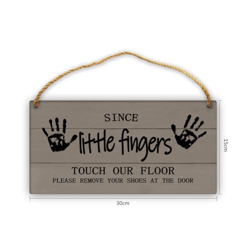 Little Fingers Sign - Please Remove Shoes At Door - 12x12in Grey No Shoes Sign for Front Door Wall Hanging - color: Dark Grey-Since Little Fingers