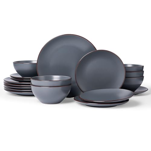 Famiware Venus Ceramic Plates and Bowls Sets, Speckled Dinnerware for 6 | Matte Charcoal, 18pc Stoneware Dishes, Chip Resistant, Microwave & Dishwasher Safe, Everyday & Formal Use, Modern Minimalist - color: Charcoal, size: Serves 6 (18pc)