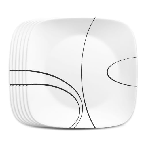 Corelle Square Simple Lines Dinner Plate Set, 6 Pack - size: 10.25" Dinner Plates