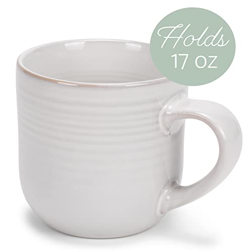 Elanze Designs Glossy Reactive Glaze Large 17 Fluid Ounce Everyday Kitchen Food Grade Ceramic Stoneware Coffee Mug Cup with Comfort Curved Handles, Set of 4, Classic White - color: Classic White