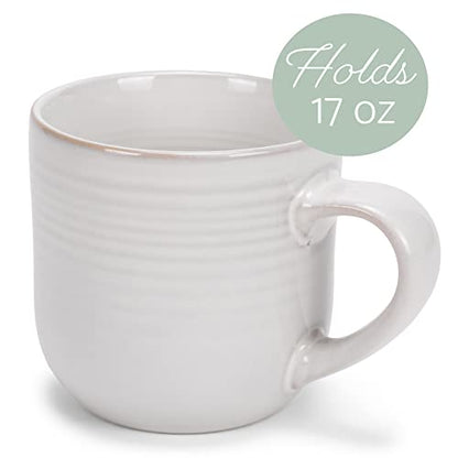 Elanze Designs Glossy Reactive Glaze Large 17 Fluid Ounce Everyday Kitchen Food Grade Ceramic Stoneware Coffee Mug Cup with Comfort Curved Handles, Set of 4, Classic White - color: Classic White