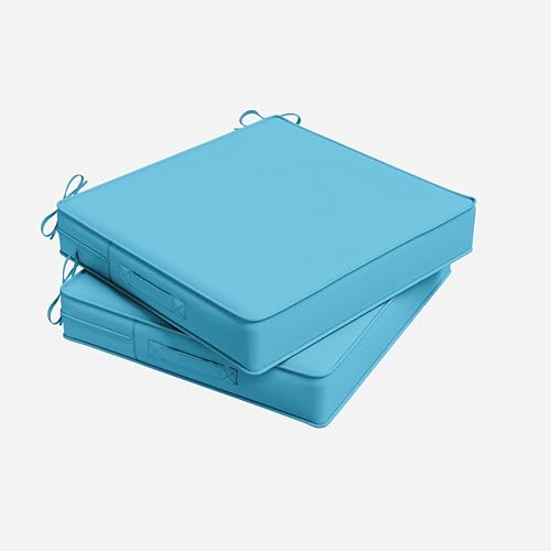 Outdoor Chair Cushion 17 x 16 x 3 Inches Patio Furniture Outdoor Waterproof Seat Cushion, Patio Chair Cushion with Handles and Ties, Square Dining Chair Cushion Set of 2, Lake Blue - color: Lake Blue, size: 17×16×3 in