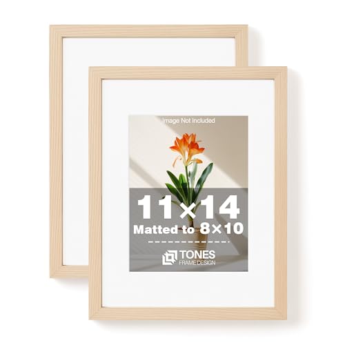 TONES FRAME DESIGN 11x14 Picture Frame with Mat to 8x10 Natural Wood Solid Veneer 11x14 Frame Set of 2 with Shatterproof Plexiglass, Wooden 11 x 14 Picture Frames for Poster Gallery Wall Home Decor, 2 Pack - color: Natural, size: 11x14 - 2 Pack