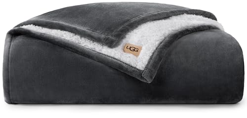 UGG Nita Twin Blanket, Reversible Plush Fleece, 66" x 90", Gray | Fits Twin or Twin XL Beds, UGG Fluff Plush Face, Smooth UGG Fluff Reverse, OEKO-TEX Compliant, Warm & Cozy, Oversized for Bed - color: Grey, size: Twin/Twin XL