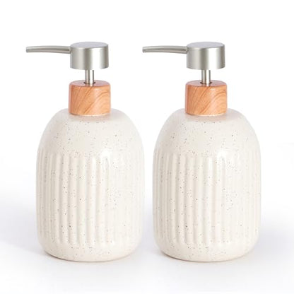 Ceramic Soap Dispenser, 16oz Rustic Dish Hand Soap Dispenser for Bathroom & Kitchen, Speckled Liquid Soap Pump Bottle for Shampoo, Lotion, Conditioner, Modern Farmhouse Bathroom Accessories - color: Ribbed-cream