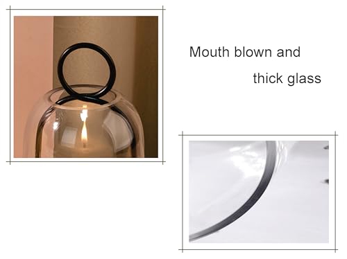 5" & 4" Wide Versatile Metal Candle Holder in Black with Handmade Thick, Heavy & Sturdy Glass Dome for Pillar Candle, Industrial, Modern, Shelf, Mantel, Veranda, Porch (Black, Large & Small) - color: Black