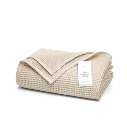 BOLL & BRANCH Waffle Bed Blanket, Full/Queen, Natural | Luxury 100% Organic Cotton - Soft, Lightweight and Breathable - Textured Waffle Weave Design - color: Natural, size: Full/Queen