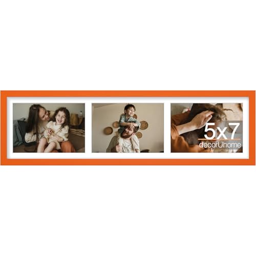 decorUhome 3 5x7 Picture frames Collage Wall Decor with Mat, MD12OR | Orange 6x22 Engineered Wood Picture frame, Fits Three 5x7 Photos with Mat, 1 Pack - color: Orange, size: 6x22 (3-5x7)