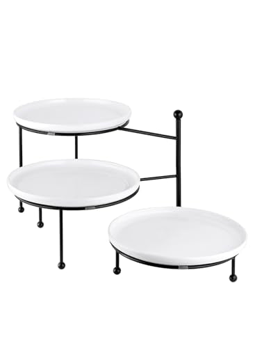 Tiered Serving Tray for Party, 10 Inch Dessert Display Stand, Black | 3*Porcelain Durable Round Serving Plates, Microwave/Dishwasher Safe,Easy Clean, Cupcakes Fruit Modern Serving - color: Black