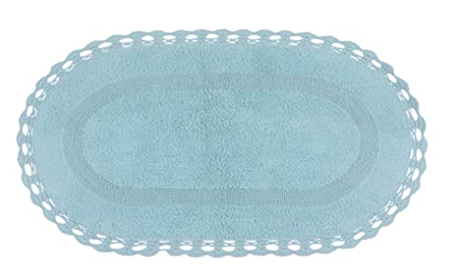 Home Weavers Hampton Crochet Reversible Bathmat 100% Cotton Bathroom Rugs Set, Washable Rug, Extra Soft and Absorbent Bath Rug, Kitchen Mat, Bath Mat Set, Mat Non Slip, 21"x34" Rectangle, Aqua - color: Aqua, size: 1'9" x 2'10" (Oval)