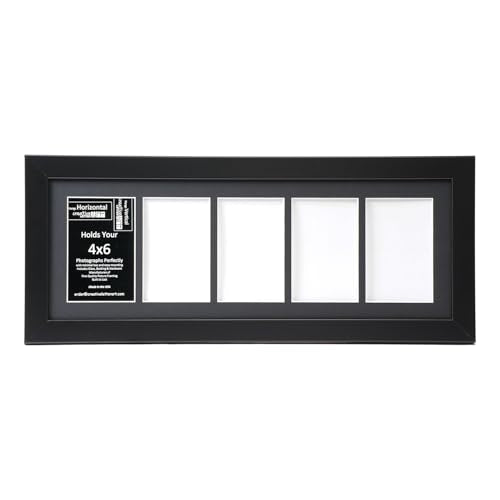 Creative Letter Art 4” x 6” Multiple Opening Picture Frame Collage with 5 holes, Manhattan Black Frame with 8 x 22-inch Black Mat, Full-Strength Glass, Photo Collage for Wall, 5 Openings - color: 5 opening, size: Black w/8" Black Mat