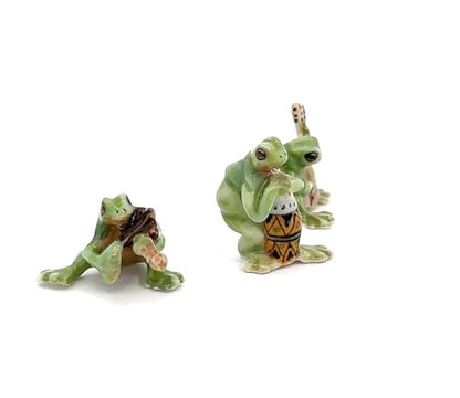 Handmade Adorable Mini Ceramic Animal Figurine – Porcelain Miniature Collectible Decor (Set of 3 Mini Frog Band) - style: Set of 3 Mini Frog Band