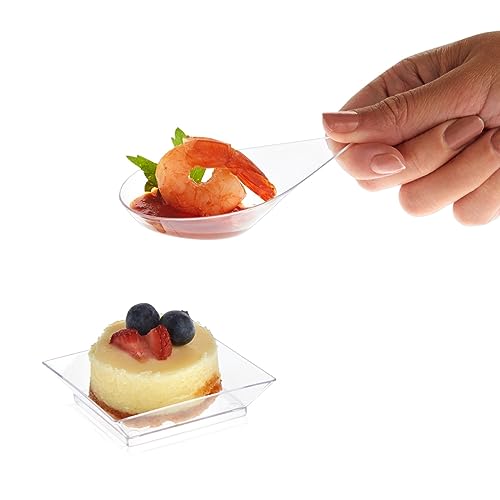 Juvale Appetizer Plates & Teardrop Spoons Set - With Plastic Appetizer Spoons - Durable Disposable Construction - Disposable Dishes & Party Supplies - 72-Piece 2.5" Plates & 3.75" Utensils, Black