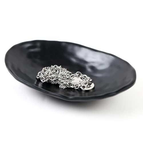 Black Dish Tray Trinket Ring Holder Bowl Key Bowl 7.60 Inch Oval | for Entryway Table Office Home Table Decor - size: 7.60 Inches