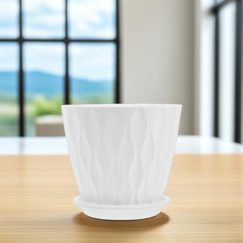 GALPADA 4pcs Modern Round Pots with Saucer Large Indoor Plant Containers Featuring Drainage Hole Decorative for Home and Garden