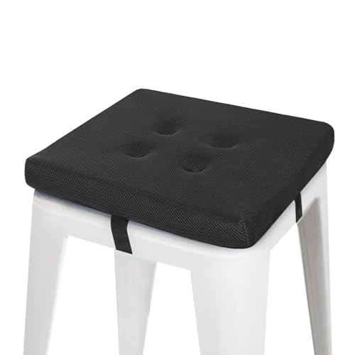 baibu 12 Inches Memory Foam Square Stool Cushions with Ties, Dual-Layer Design Breathable Square Chair Pads Seat Cushions with Non-Slip Bottom - One Pad Only (12", Black) - color: Pure Black, size: 12x12x1.5 Inch (Pack of 1)
