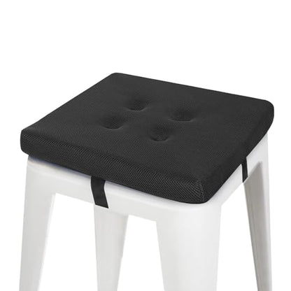 baibu 12 Inches Memory Foam Square Stool Cushions with Ties, Dual-Layer Design Breathable Square Chair Pads Seat Cushions with Non-Slip Bottom - One Pad Only (12", Black) - color: Pure Black, size: 12x12x1.5 Inch (Pack of 1)