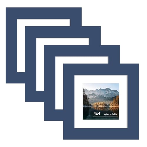 4x4 Picture Frame Set of 4 with Real Glass, Wall & Tabletop Display | Fits 3x3 with Mat or 4x4 without Mat, Crystal-Clear Viewing for Family Photos and Gallery Walls, Blue - color: Blue, size: 4x4 in