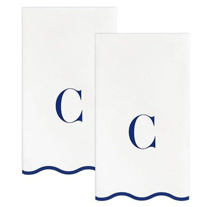 Stxy's Monogram C Napkins (Bleed-Free Ink) Scalloped Navy Blue Letter, 40ct | Monogram C Hand Towels for Bathroom, Decorative Scalloped Paper Dinner Napkins for Wedding, Birthday, Hostess & Preppy Gifts - style: C