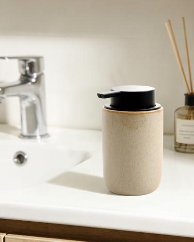 BosilunLife Lotion Pump Dispenser for Bathroom, Kitchen | Hand Soap Dispenser Bathroom Ceramic Dish Liquid Soap Dispenser (Greige with Speckle, Liquid Pump) - color: Greige-1 Pack