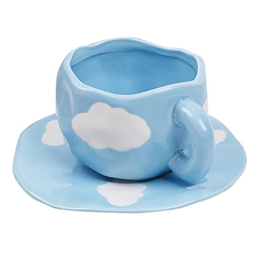 Koythin 10oz Cloud Ceramic Mug With Saucer, Light Blue Sky White Cloud | Microwave & Dishwasher Safe; Fit Latte Espresso Milk Tea, Cute Home Office Decor, Birthday Housewarming Gift For Women - color: Blue Sky and White Clouds