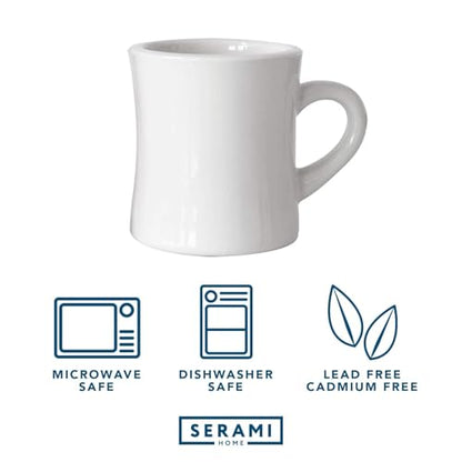 Serami Diner Coffee Mugs – Set of 6 Classic 11oz Ceramic Cups – Thick, Heavy Stoneware – Crisp White Color – Dishwasher & Microwave Safe - size: 6 Count (Pack of 1)