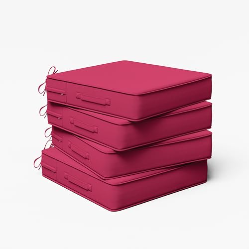 Outdoor Chair Cushion 19 x 19 x 4 Inches Patio Furniture Outdoor Waterproof Seat Cushion, Patio Chair Cushion with Handles and Ties, Square Dining Chair Cushion Set of 4, Pink - color: Pink, size: 19×19×4 in