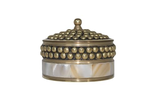 Round Hand Painted Decorative Jewelry Trinket Box Unique Gift For Home Décor Antique Metal Case with Mother of Pearl Sindoor Box/Coin Box for Women and Home Décor (TYPE-7) - color: TYPE-7