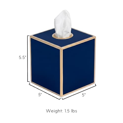 Jaye's Studio Tissue Box Cover Square, Indigo Blue Metal Gold Cube Holder | Matte Hand-Painted Finish, Fits Standard Facial Boxes, Polished Trim, Open Bottom, Study Library Use - color: Indigo Blue